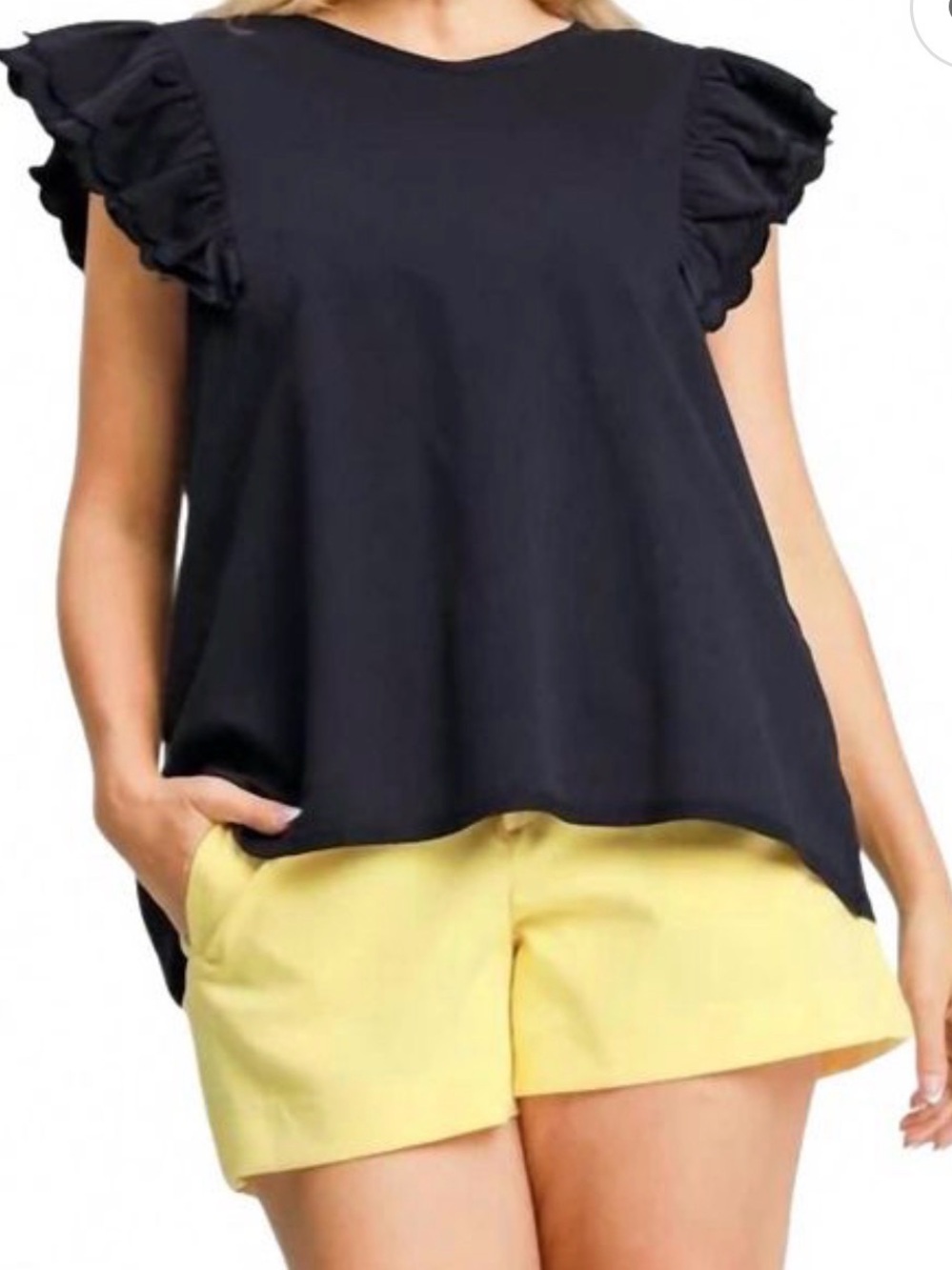 Umgee Navy Ruffle Sleeve Tank Top